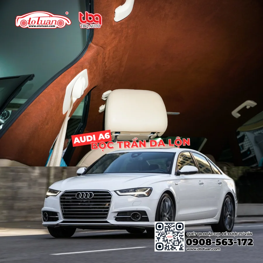 nang-cap-noi-that-xe-Audi-4 Xe Audi A6 bọc trần da lộn màu nâu