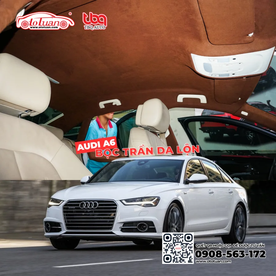 nang-cap-noi-that-xe-Audi-5 Bọc trần da lộn xe Audi A6
