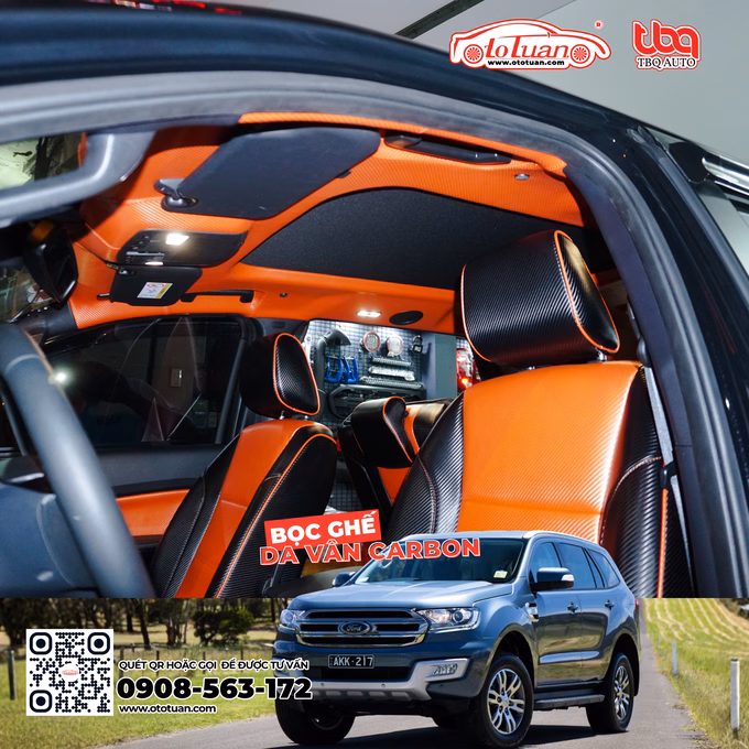 Ford Everest 2019 cá nhân hóa nội thất màu đen phối cam