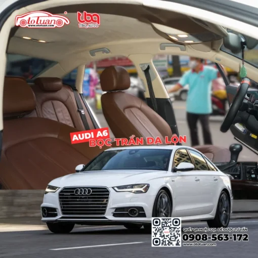 Xe Audi A6 bọc trần da lộn màu kem