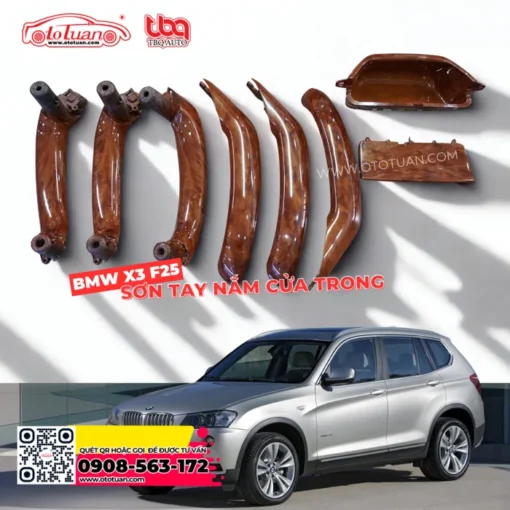 Sơn tay nắm cửa nội thất xe BMW X3 F35 (màu đỏ vân gỗ 2)