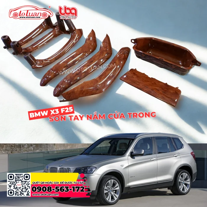 Sơn tay nắm cửa nội thất xe BMW X3 F35 (màu đỏ vân gỗ)