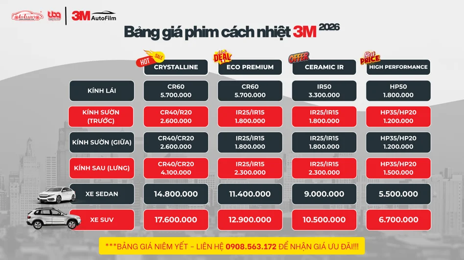 Bảng giá phim cách nhiệt 3M 2026