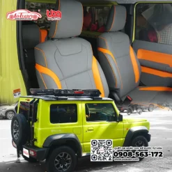 Bọc nệm ghế da xe Suzuki Jimny màu xám phối màu cam đục lỗ