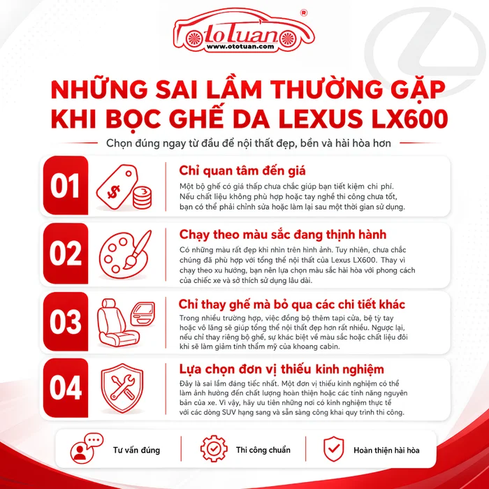 Những sai lầm thường gặp khi bọc ghế da Lexus 