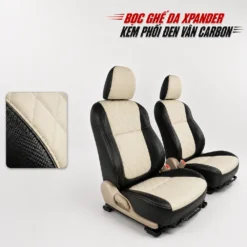 Bọc ghế da Xpander kem phối đen vân Carbon