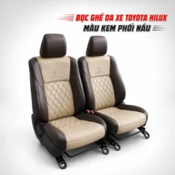 Bọc ghế da xe Toyota Hilux màu kem phối nâu