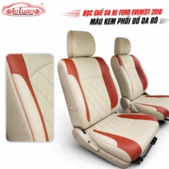 Bọc ghế da xe Ford Everest 2010 màu kem phối đỏ da bò