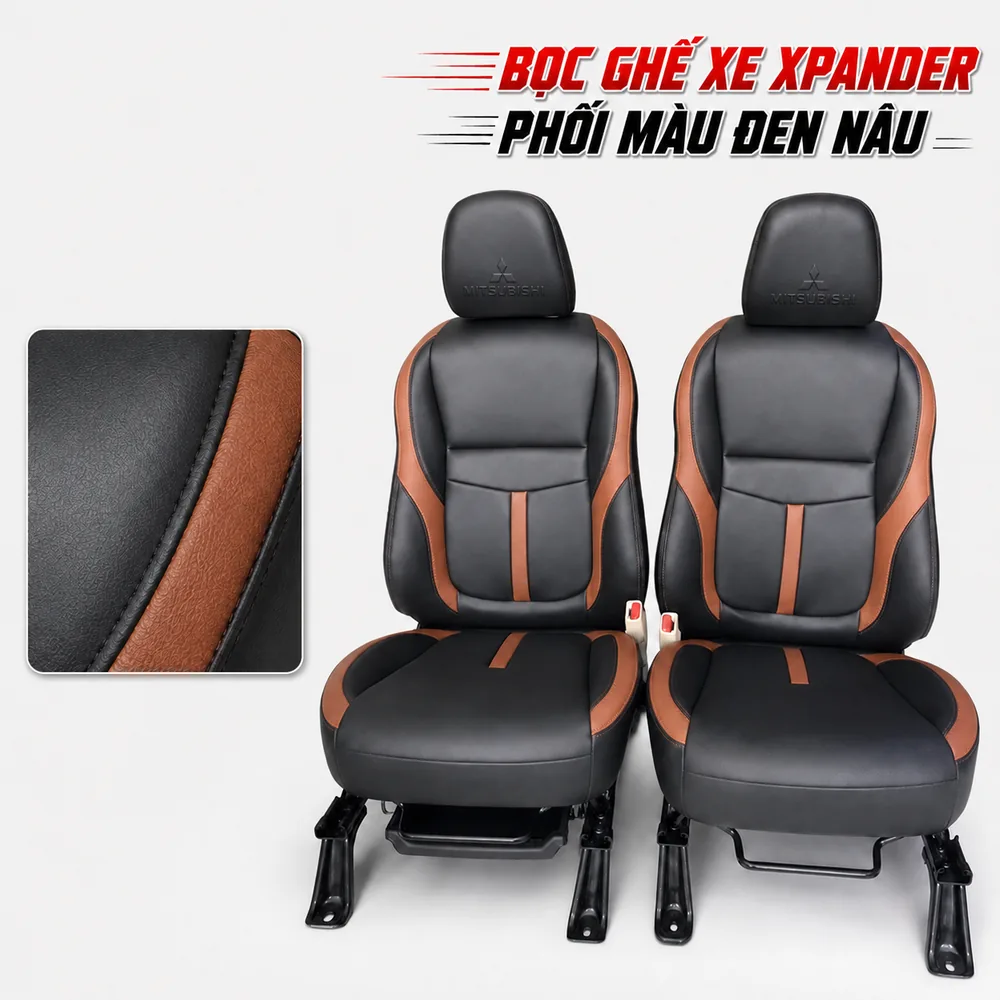 Bọc ghế xe Xpander phối màu đen nâu Bọc ghế xe Xpander phối màu đen nâu