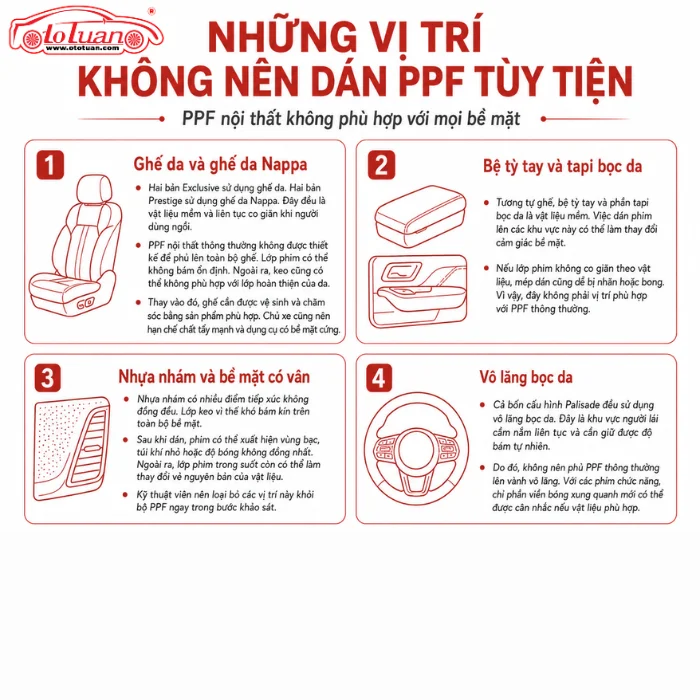 Nhữn vị trí không nên dán PPF bảo vệ nội thất Hyndai Palisade
