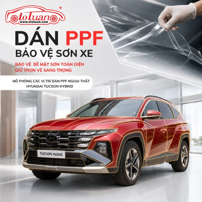 Hình ảnh mô phỏng các chi tiết dán PPF bào vệ bề mặt ngoại thất dành cho Hyndai Tucson Hybrid 2026