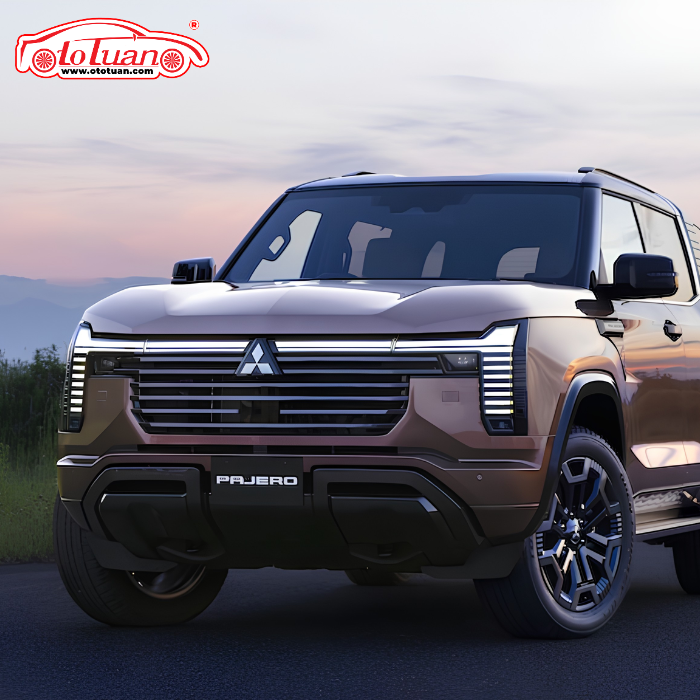Mitsubishi Pajero thế hệ mới màu đồng nhìn từ góc ba phần tư phía trước