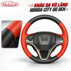 Khâu da vô lăng Honda City đỏ đen