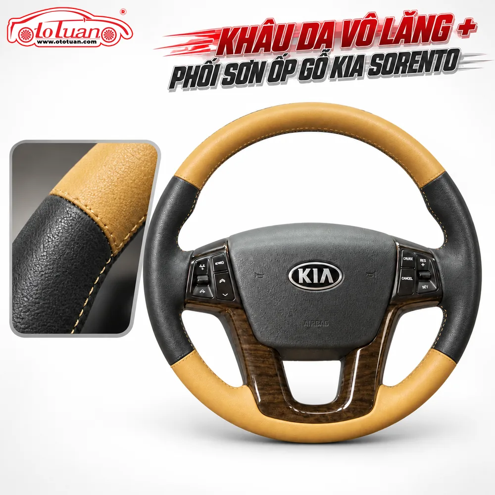 Khâu da vô lăng + Phối sơn ốp gỗ KIA Sorento Khâu da vô lăng + Phối sơn ốp gỗ KIA Sorento
