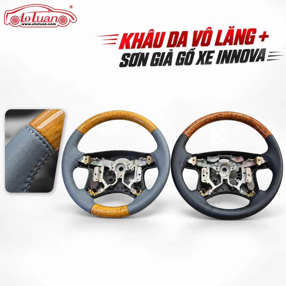 Khâu da vô lăng + Sơn giả gỗ xe innova Khâu da vô lăng + Sơn giả gỗ xe innova