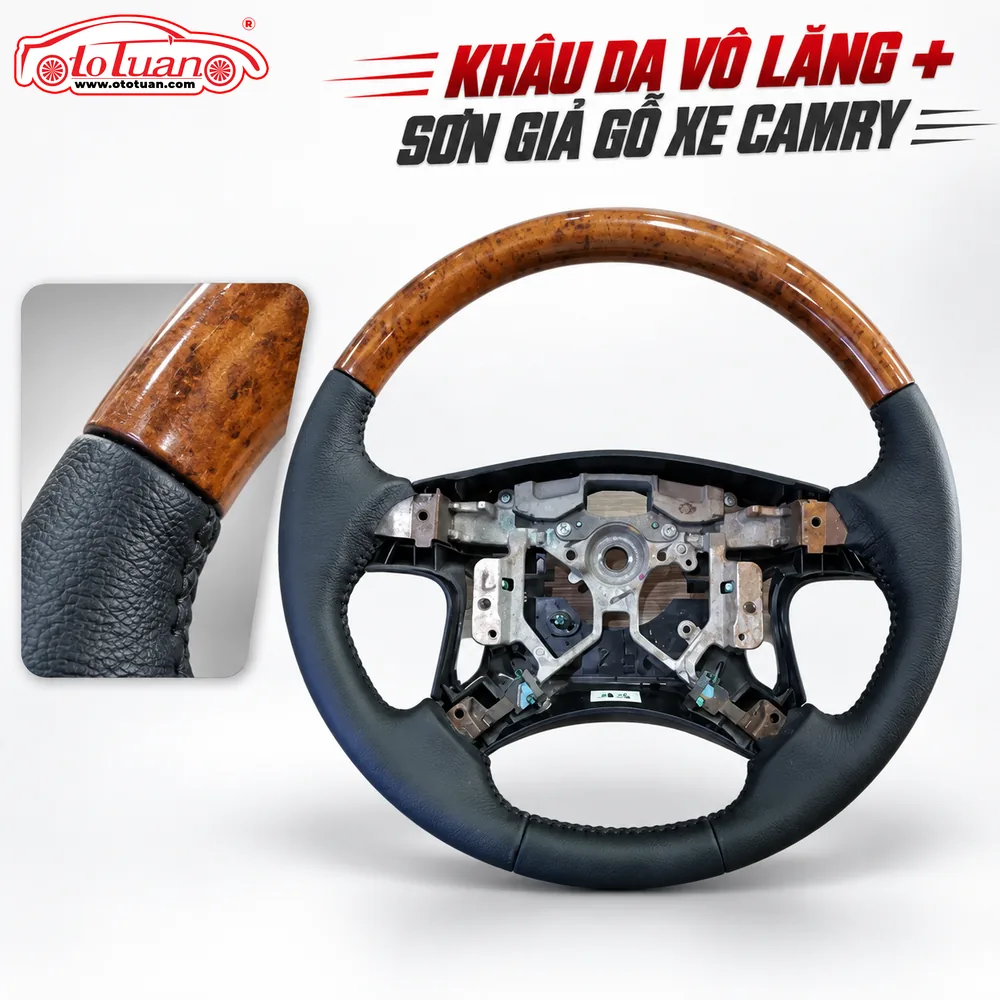 Khâu da vô lăng + Sơn giả gỗ xe Camry Khâu da vô lăng + Sơn giả gỗ xe Camry