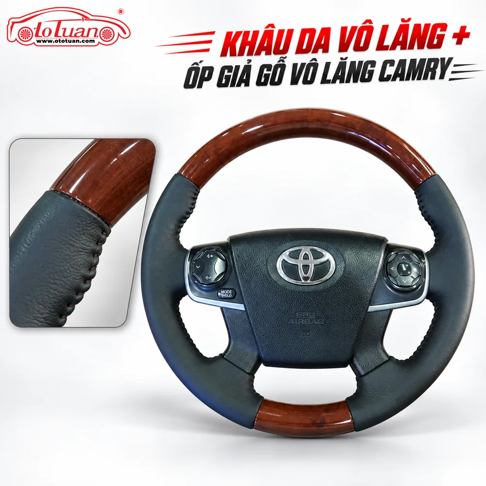 Khâu da vô lăng + Ốp giả gỗ vô lăng Camry Khâu da vô lăng + Ốp giả gỗ vô lăng Camry
