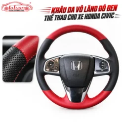 Khâu da vô lăng đỏ đen thể thao cho xe Honda Civic