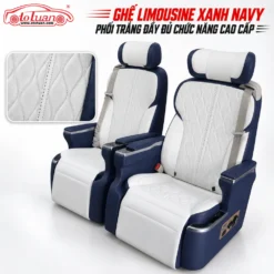 Ghế Limousine xanh Navy phối trắng đầy đủ chức năng cao cấp