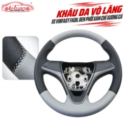Khâu da vô lăng xe Vinfast Fadil đen phối xám chỉ xương cá