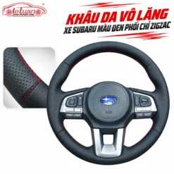 Khâu da vô lăng xe Subaru màu đen phối chỉ zigzac