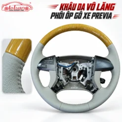 Khâu da vô lăng phối ốp gỗ xe Previa