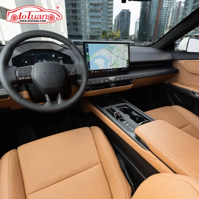 Khoang lái Lexus ES thế hệ mới với màn hình trung tâm và ghế màu nâu