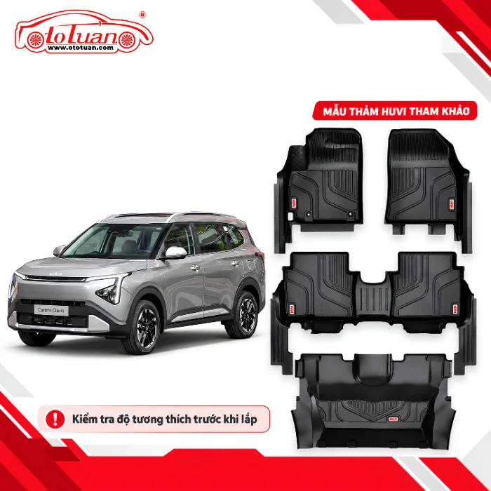 Kia Carens Clavis và bộ thảm sàn HUVI tham khảo, cần kiểm tra độ tương thích trước khi lắp.