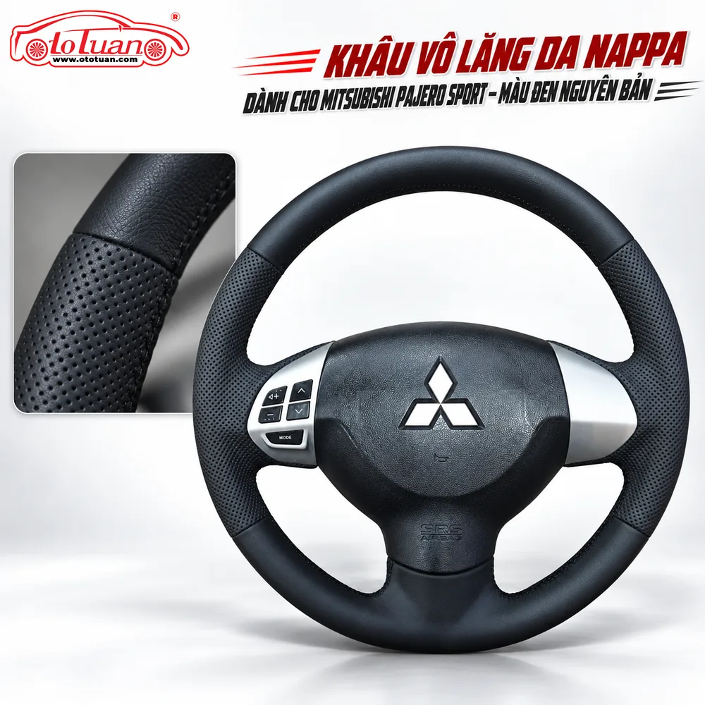 Khâu vô lăng da Nappa dành cho Mitsubishi Pajero Sport – Màu đen nguyên bản Khâu vô lăng da Nappa dành cho Mitsubishi Pajero Sport – Màu đen nguyên bản