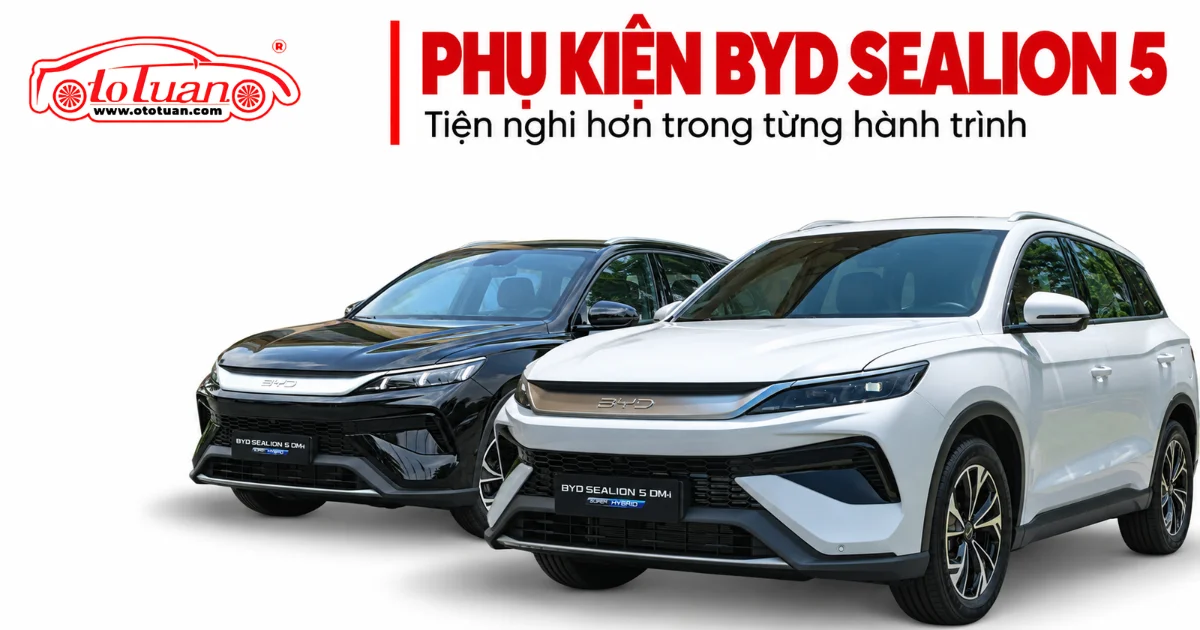 BYD Sealion 5 DM-i màu trắng và đen trong ảnh bìa bài giới thiệu phụ kiện nâng cấp.