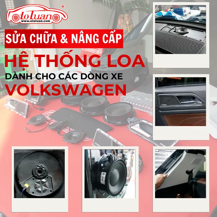 Tổng hợp loa ô tô và các vị trí lắp loa trên táp-lô, cửa xe, cùng hình tháo ốp kiểm tra hệ thống âm thanh.