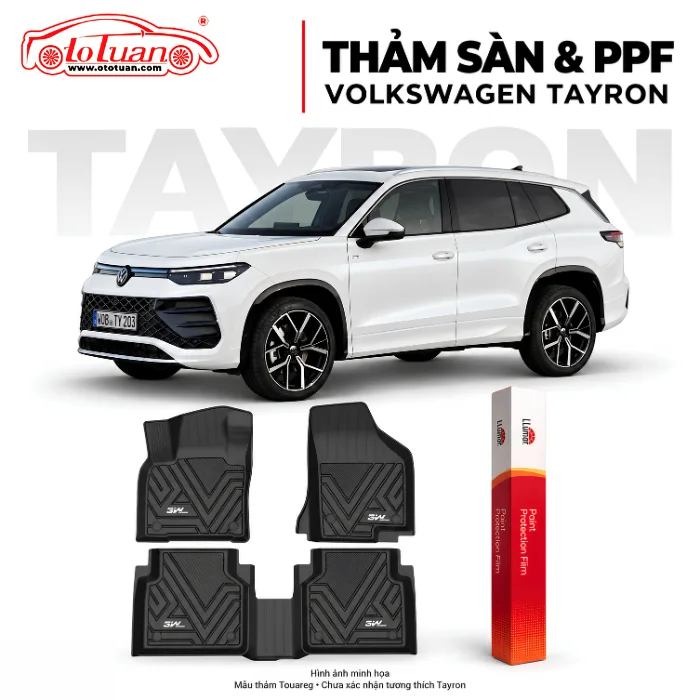 Ảnh minh họa Volkswagen Tayron cùng bộ thảm sàn mẫu Touareg và hộp phim PPF LLumar.