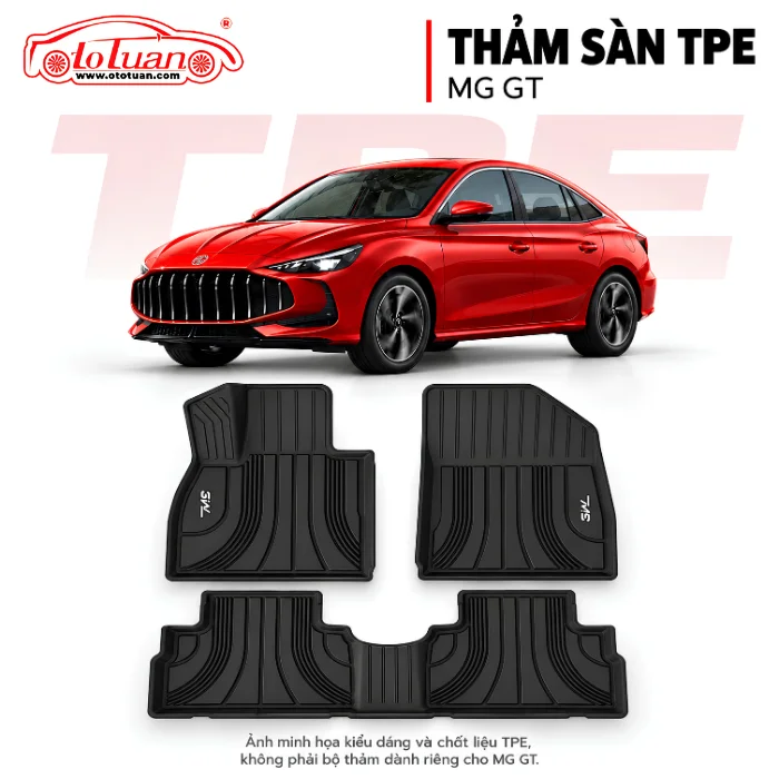 MG GT và bộ thảm TPE màu đen minh họa kiểu dáng, không phải bộ thảm dành riêng cho xe.