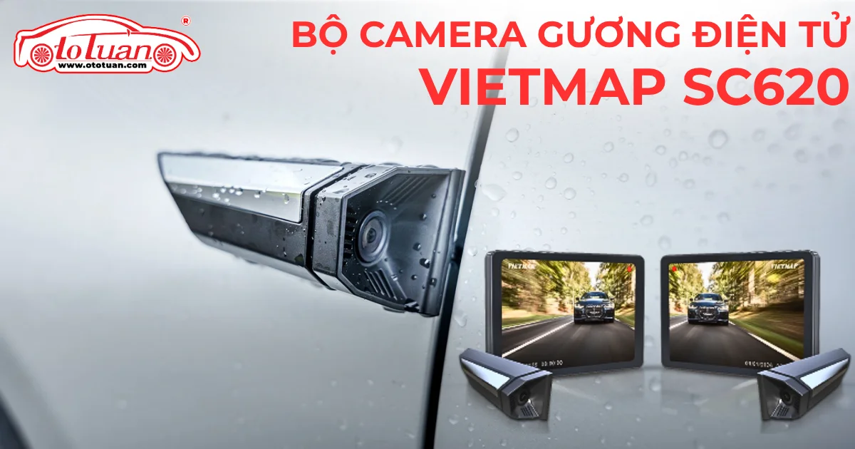 Ảnh bìa VIETMAP SC620 với camera bên hông, hai màn hình quan sát và logo Ô tô Tuấn.