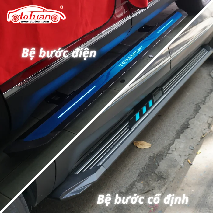 Hai mẫu bệ bước Volkswagen Teramont: bệ bước điện phía trên và bệ bước cố định phía dưới.