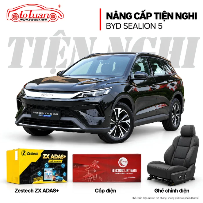 BYD Sealion 5 DM-i cùng hộp Zestech ZX ADAS+, hộp cốp điện và hình mô phỏng ghế chỉnh điện.