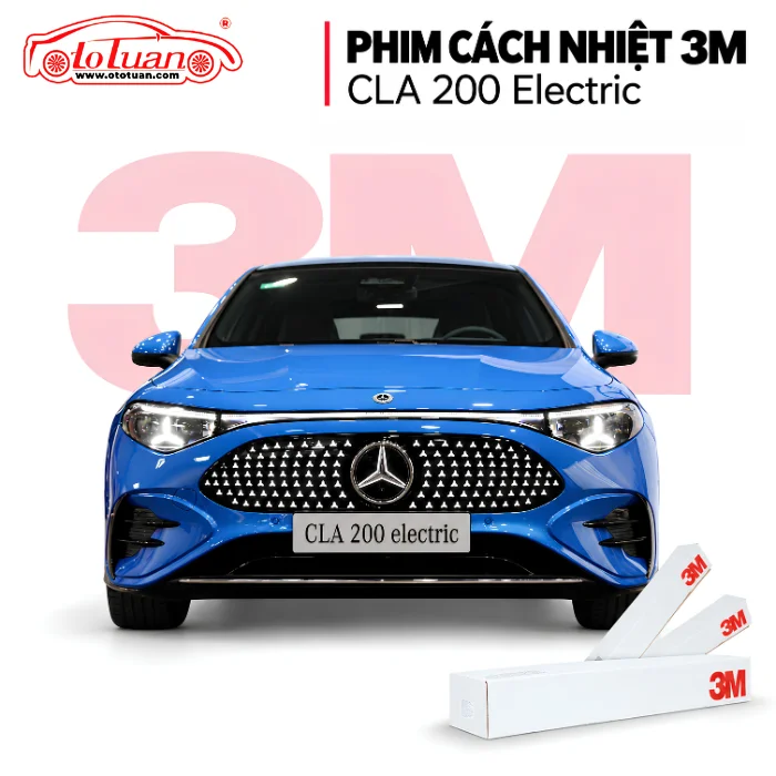 Ảnh minh họa Mercedes CLA 200 Electric màu xanh cùng hộp phim cách nhiệt 3M